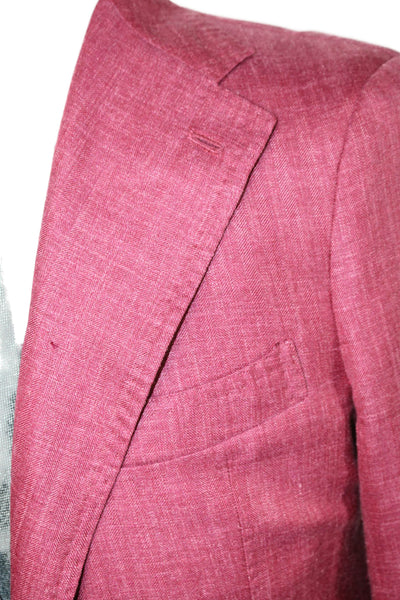 Giusto! Senza Regole Men Pink Herringbone Sport Coat Wool Silk Linen Collared Sz