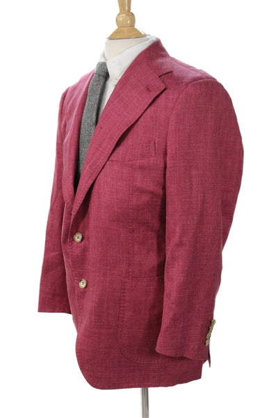 Giusto! Senza Regole Men Pink Herringbone Sport Coat Wool Silk Linen Collared Sz