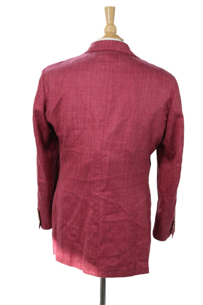 Giusto! Senza Regole Men Pink Herringbone Sport Coat Wool Silk Linen Collared Sz