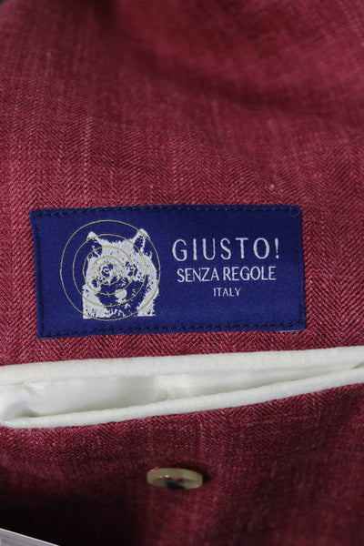 Giusto! Senza Regole Men Pink Herringbone Sport Coat Wool Silk Linen Collared Sz