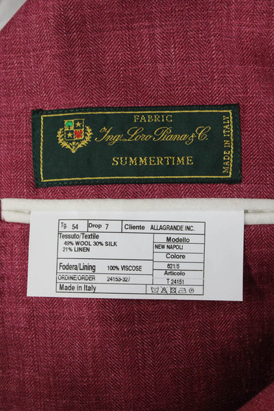 Giusto! Senza Regole Men Pink Herringbone Sport Coat Wool Silk Linen Collared Sz