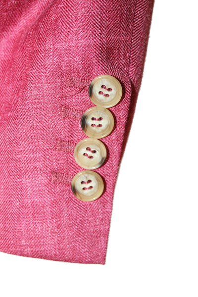 Giusto! Senza Regole Men Pink Herringbone Sport Coat Wool Silk Linen Collared Sz