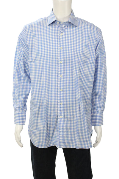 Paul Stuart Men's Long Sleeves Button Down Blue Plaid Shirt Size 16