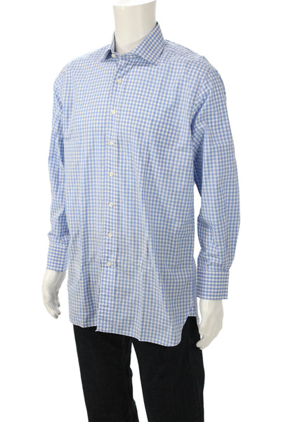Paul Stuart Men's Long Sleeves Button Down Blue Plaid Shirt Size 16