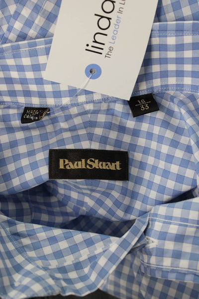 Paul Stuart Men's Long Sleeves Button Down Blue Plaid Shirt Size 16