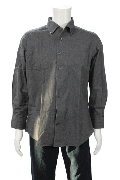 Emanuel Berg Men's Collared Long Sleeves Button Down Shirt Gray Size L