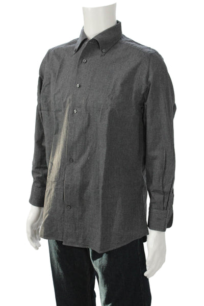 Emanuel Berg Men's Collared Long Sleeves Button Down Shirt Gray Size L