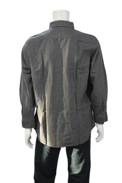 Emanuel Berg Men's Collared Long Sleeves Button Down Shirt Gray Size L