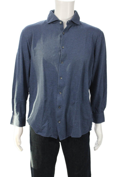 Giusto! Senza Regole Men's Long Sleeves Button Down Shirt Navy Blue Size L