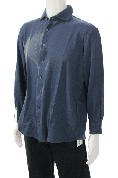 Giusto! Senza Regole Men's Long Sleeves Button Down Shirt Navy Blue Size L