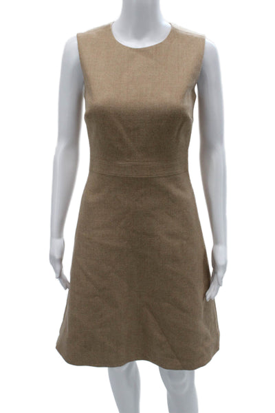 J Crew Womens A-Line Sheath Dress Beige Wool Sleeveless Knee Zip Size 0