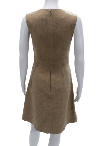 J Crew Womens A-Line Sheath Dress Beige Wool Sleeveless Knee Zip Size 0