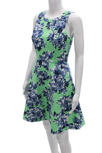 J Crew Women Blue Floral A-Line Fit Flare Dress Sleeveless Round Neck Size 0