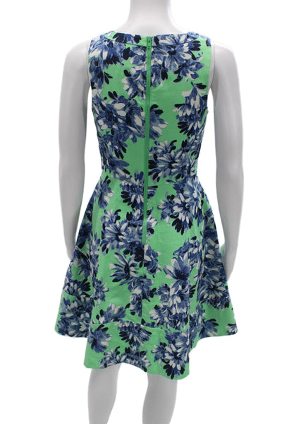 J Crew Women Blue Floral A-Line Fit Flare Dress Sleeveless Round Neck Size 0