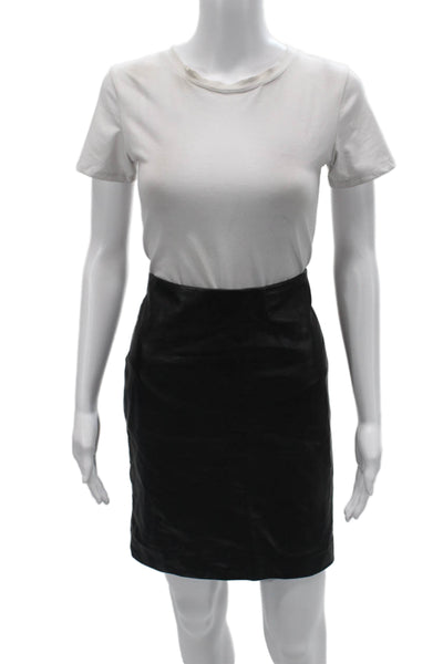Artelier Nicole Miller Women Black Leather Pencil Mini Skirt Size 4