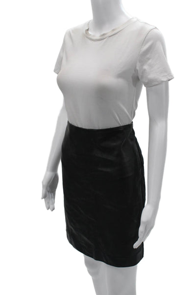 Artelier Nicole Miller Women Black Leather Pencil Mini Skirt Size 4
