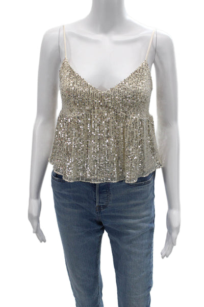 Lucky Brand Womens Cropped Camisole V Neck Beige Polyester Size XS