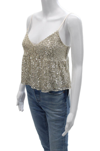 Lucky Brand Womens Cropped Camisole V Neck Beige Polyester Size XS