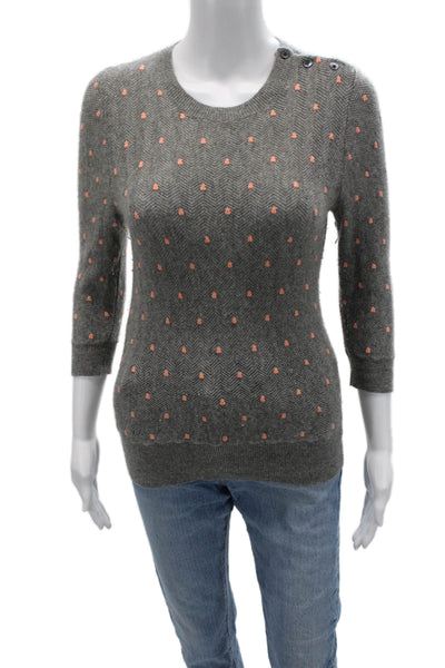 J Crew Women Pullover Cashmere Herringbone Crewneck 3/4 Sleeve Button Size S