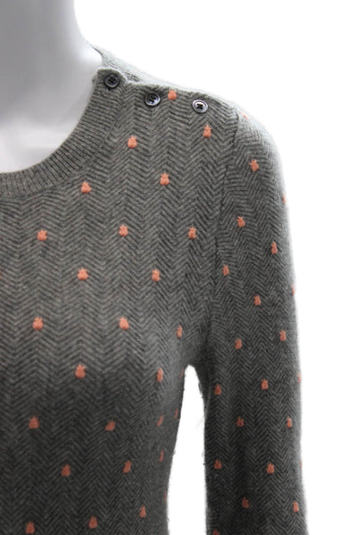J Crew Women Pullover Cashmere Herringbone Crewneck 3/4 Sleeve Button Size S