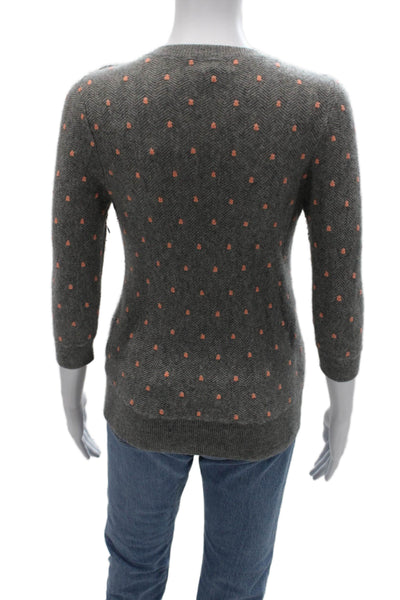 J Crew Women Pullover Cashmere Herringbone Crewneck 3/4 Sleeve Button Size S