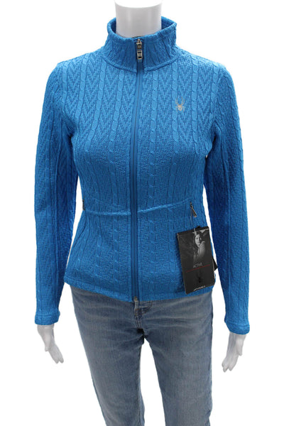 Spyder Womens Full Zip High Neck Blue Polyester Sweater Size XS