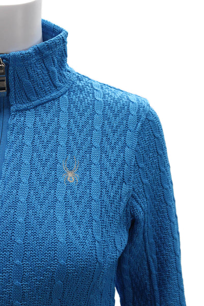 Spyder Womens Full Zip High Neck Blue Polyester Sweater Size XS