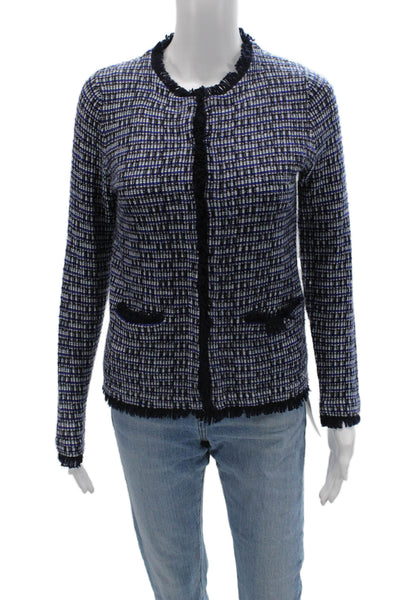 J Crew Women Blazer Dark Blue Checked Wool Crew Neck Long Sleeve Size XS