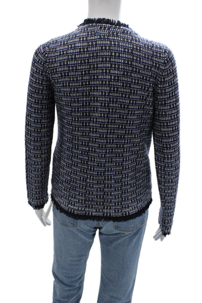 J Crew Women Blazer Dark Blue Checked Wool Crew Neck Long Sleeve Size XS