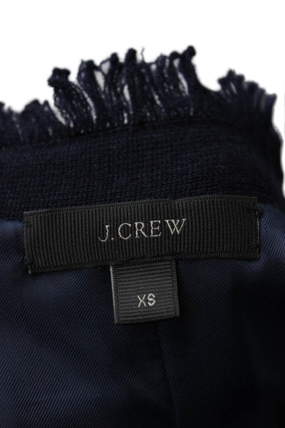 J Crew Women Blazer Dark Blue Checked Wool Crew Neck Long Sleeve Size XS