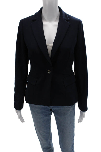 J Crew Womens Dark Blue Collared Button Blazer Long Sleeve Size 2