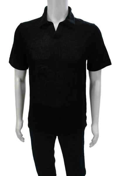 Theory Mens Black Cotton Blend Collared Short Sleeve Polo Size M