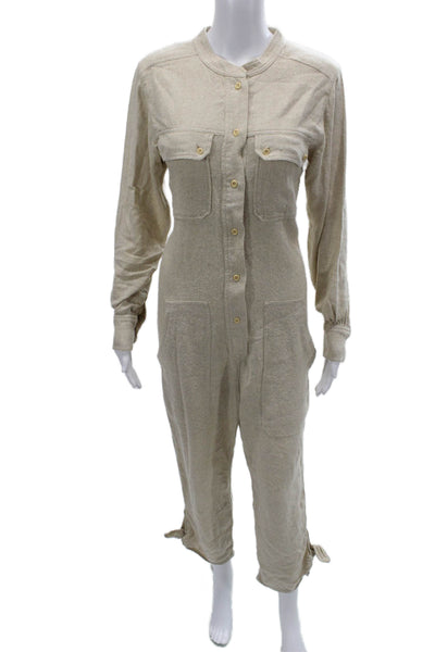 Isabel Marant Women Collared Long Sleeve Silk Jumpsuit Beige Size 34
