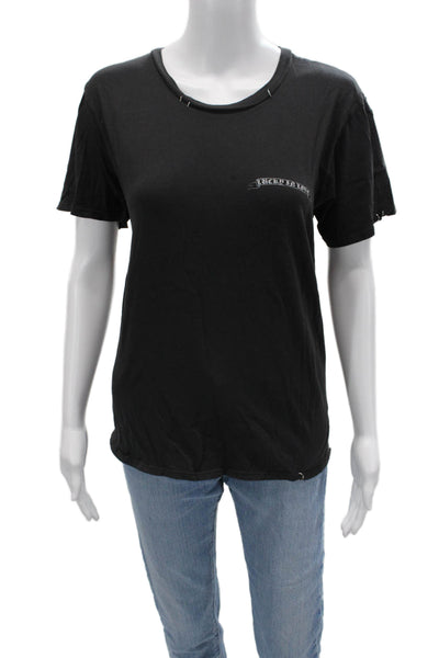 Lauren Moshi Womens Basic Black Graphic Love Cotton Crewneck T-Shirt Size L