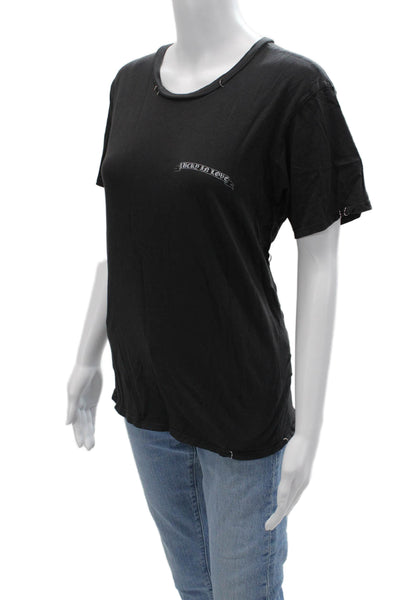 Lauren Moshi Womens Basic Black Graphic Love Cotton Crewneck T-Shirt Size L