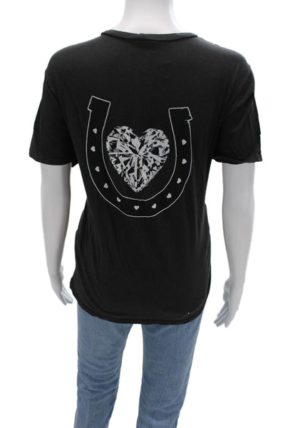 Lauren Moshi Womens Basic Black Graphic Love Cotton Crewneck T-Shirt Size L