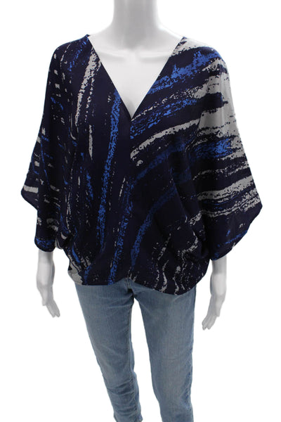 Ra Mona La Rue Womens Kimono Blouse Dark Blue Silk Blend V-Neck Size XS