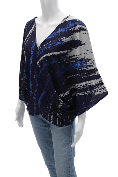 Ra Mona La Rue Womens Kimono Blouse Dark Blue Silk Blend V-Neck Size XS