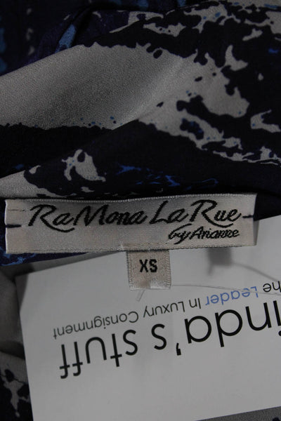 Ra Mona La Rue Womens Kimono Blouse Dark Blue Silk Blend V-Neck Size XS