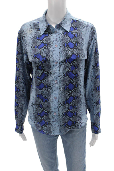 Equipment Femme Womens Blue Silk Snake Print Button-Up Long Sleeve Size XS