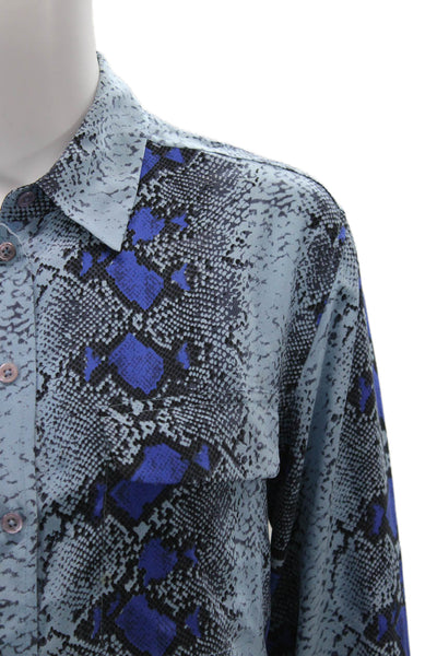 Equipment Femme Womens Blue Silk Snake Print Button-Up Long Sleeve Size XS