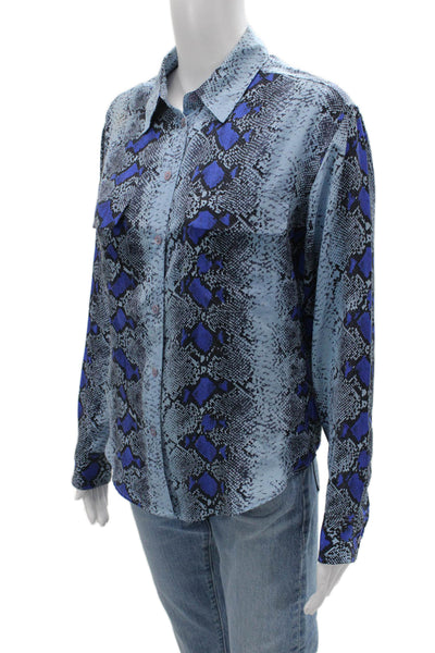Equipment Femme Womens Blue Silk Snake Print Button-Up Long Sleeve Size XS