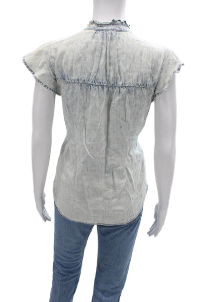 Rails Womens Light Blue Short Sleeve Button Up Blouse Linen Blend Petite Size S