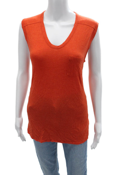T Alexander Wang Womens Basic V Neck Orange Rayon Tank Sleeveless Size S