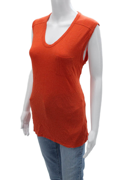 T Alexander Wang Womens Basic V Neck Orange Rayon Tank Sleeveless Size S