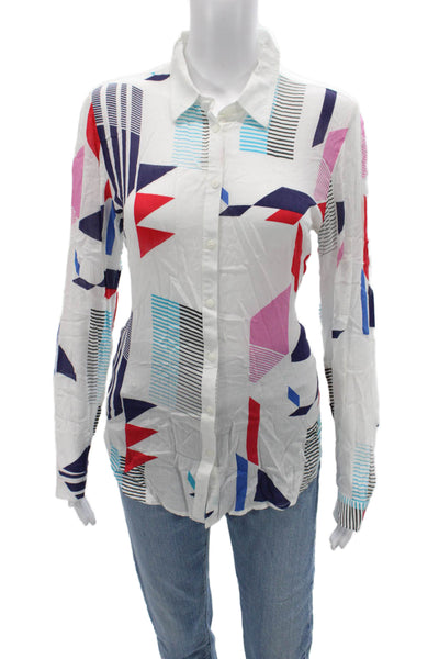 Desigual Womens Collared Long Sleeve Button Up White Geometric Viscose Size M