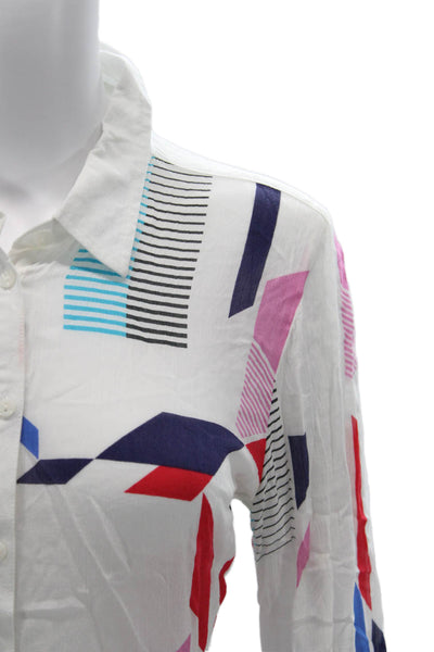 Desigual Womens Collared Long Sleeve Button Up White Geometric Viscose Size M