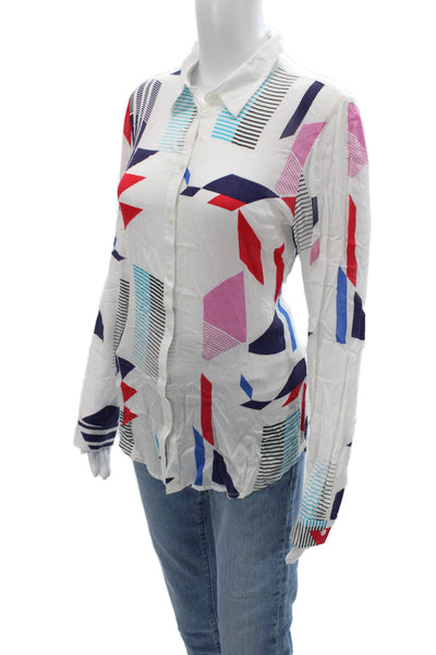 Desigual Womens Collared Long Sleeve Button Up White Geometric Viscose Size M