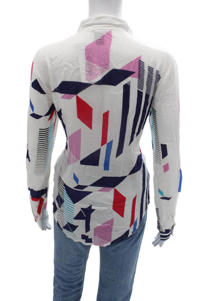 Desigual Womens Collared Long Sleeve Button Up White Geometric Viscose Size M