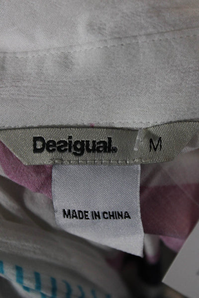 Desigual Womens Collared Long Sleeve Button Up White Geometric Viscose Size M